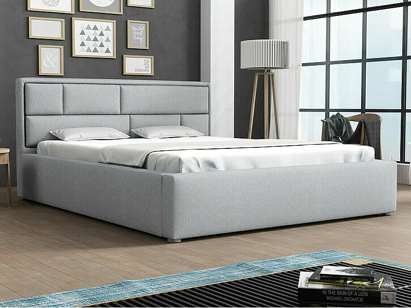 Cama Pomona 104, Doble, Gris, 160x200, Tapiz, Somieres, 180x223x93cm