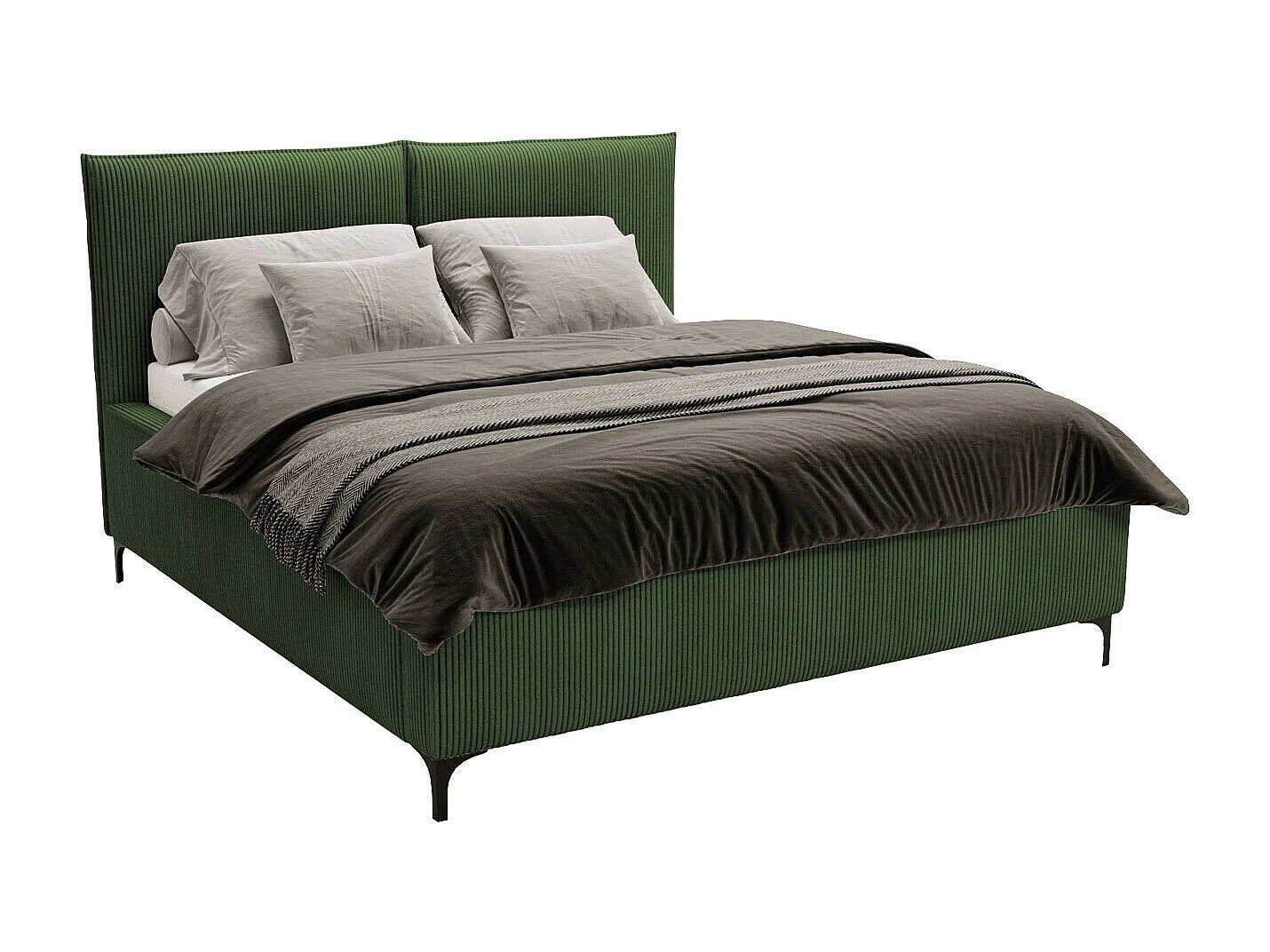 Lit Clovis 113, Double, Vert, 140x200, Tissu, Disponible, 160x214x108cm