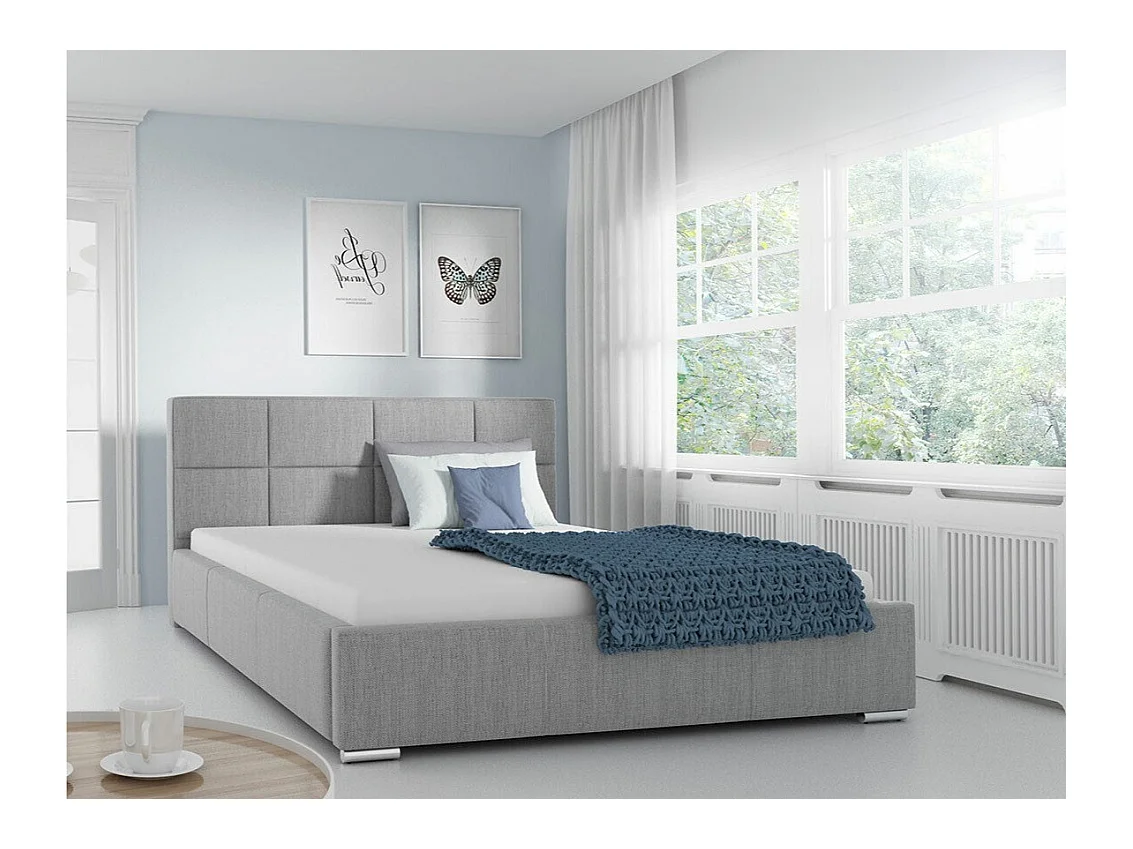 Cama Baltimore 122, Casal, Cinzento, Tecido, Estrados de cama