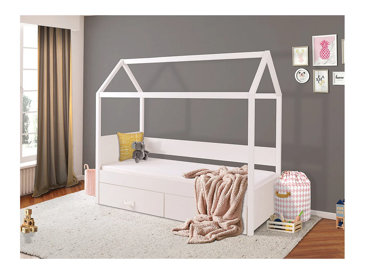 Cama Henderson 133, Individuales, Blanco, 90x200, Madera, Somieres, 90x200x172cm