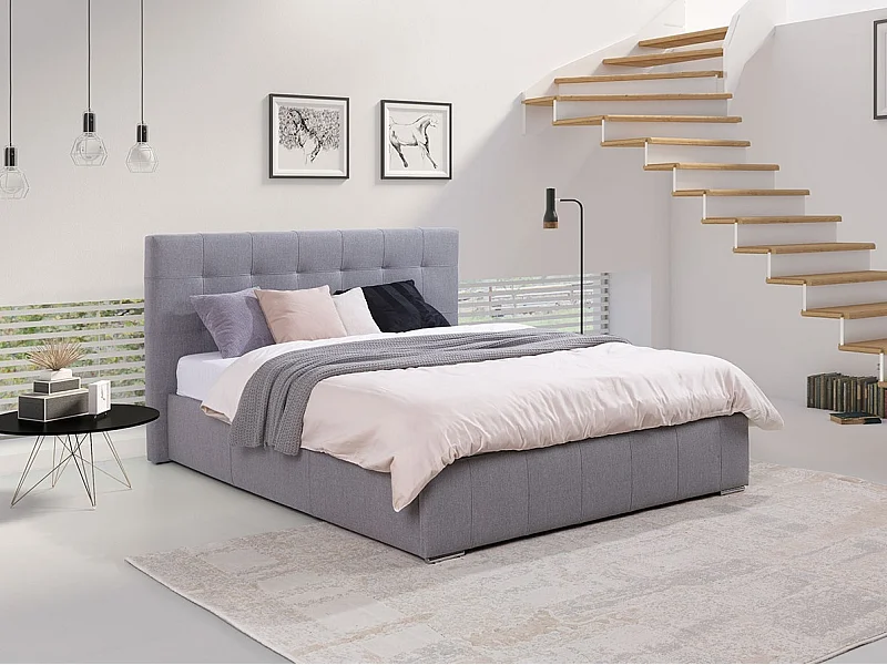 Cama Florence 100, Doble, Gris, 140x200, Tapiz, Somieres, 158x216x105cm