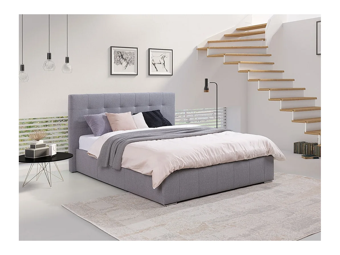 Cama Florence 100, Doble, Gris, 140x200, Tapiz, Somieres, 158x216x105cm