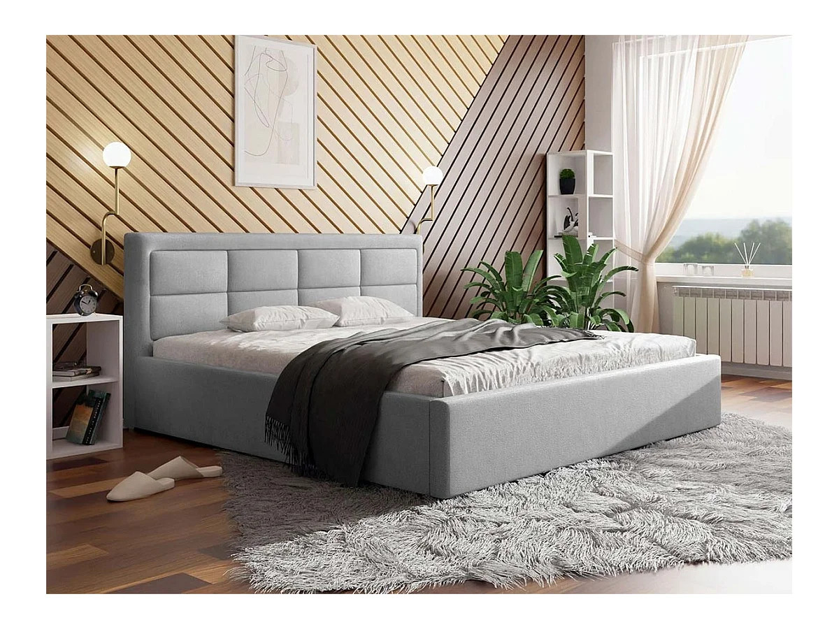 Cama Pomona 102, Doble, Gris, 180x200, Tapiz, Somieres, 200x223x93cm
