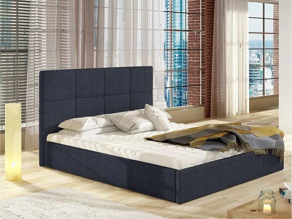 Lit ComfiDream 130, Double, Gris, 180x200, Tapisserie, Sommier à lattes, 191x213x106cm