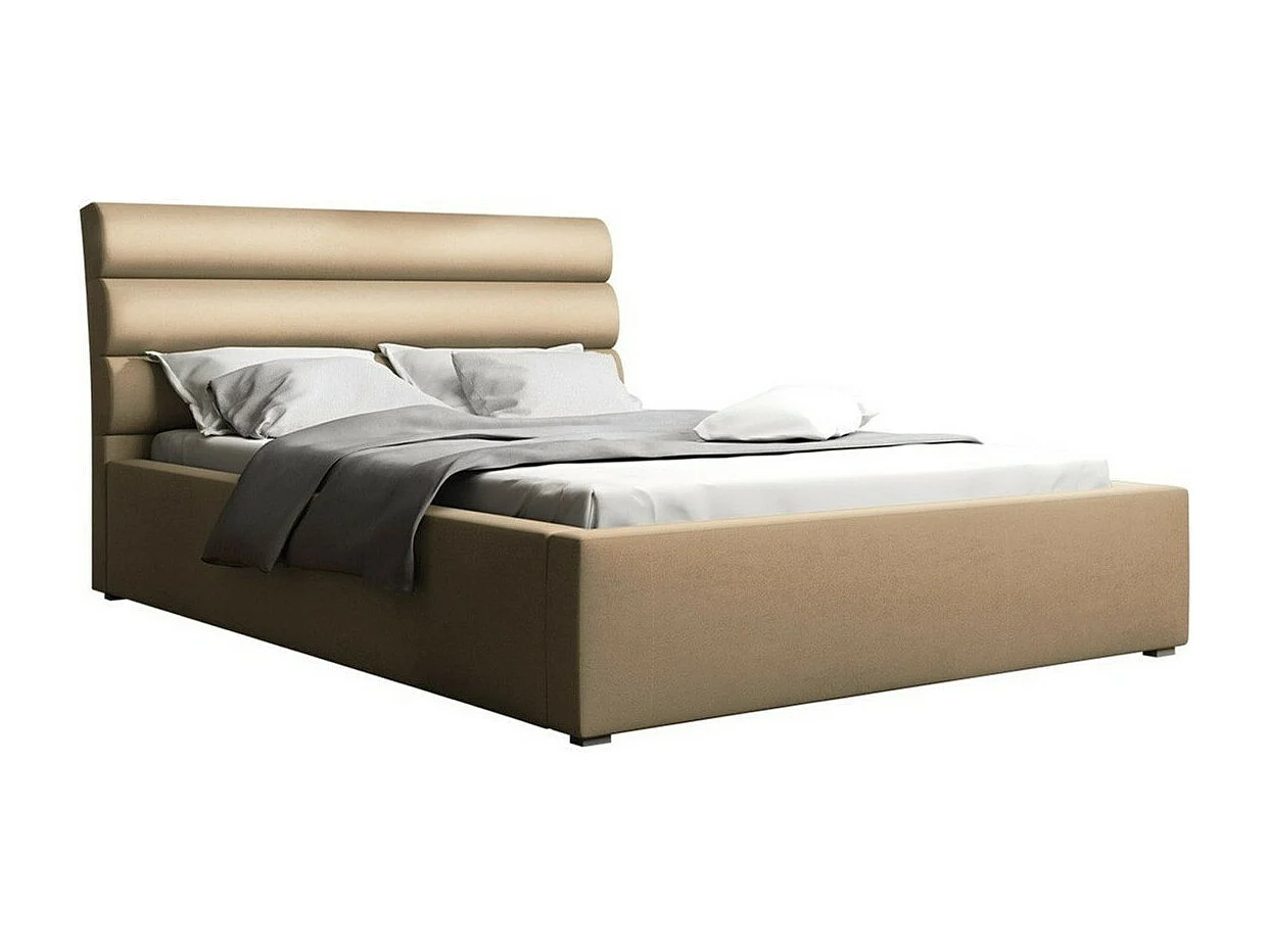 Cama Pomona 108, Individuales, De color marrón claro, 120x200, Tapiz, Somieres, 140x223cm