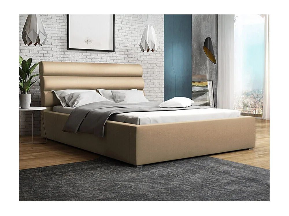 Letto Pomona 108, Singolo, Nocciola, 120x200, Arazzo, Con, 140x223x100cm