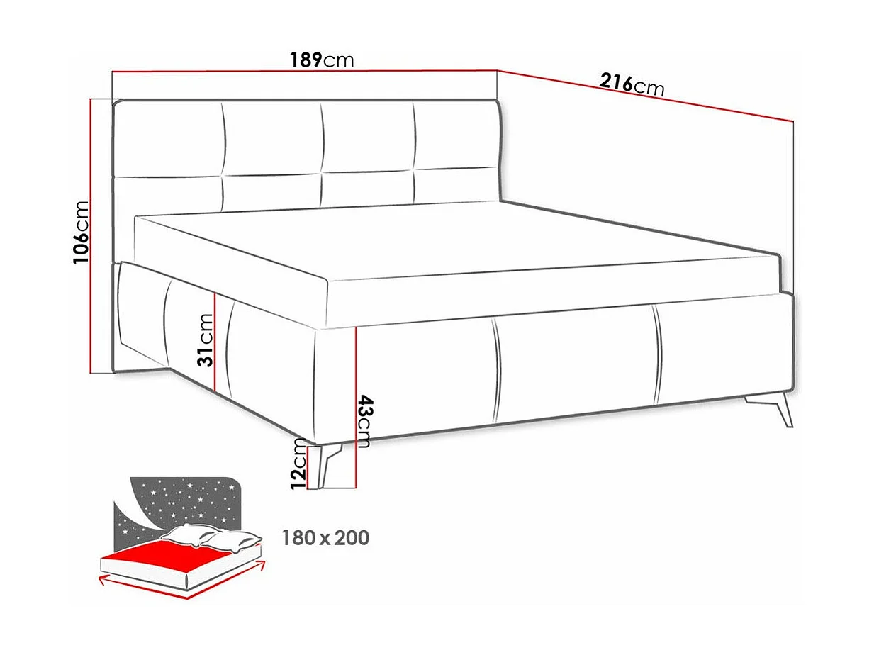 Cama ComfiDream 172, Doble, Azul, 180x200, Tapiz, Somieres, 189x216x106cm