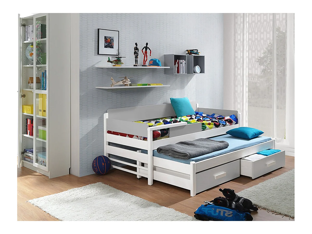 Lit Henderson 121, Simple avec un lit gigogne supplémentaire, Gris, 80x170|80x180, Bois,