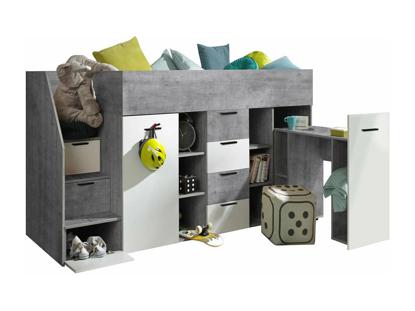 Cama alta Hartford 364, Individual, Cinzento, Estrados de cama