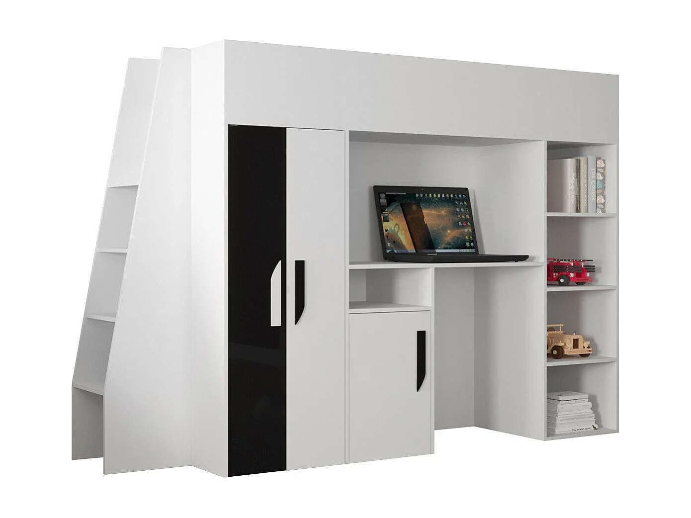 Lit haut Hartford 355, Unique, Blanc, 90x200, Stratifié, Sommier à lattes, 94x230x165cm