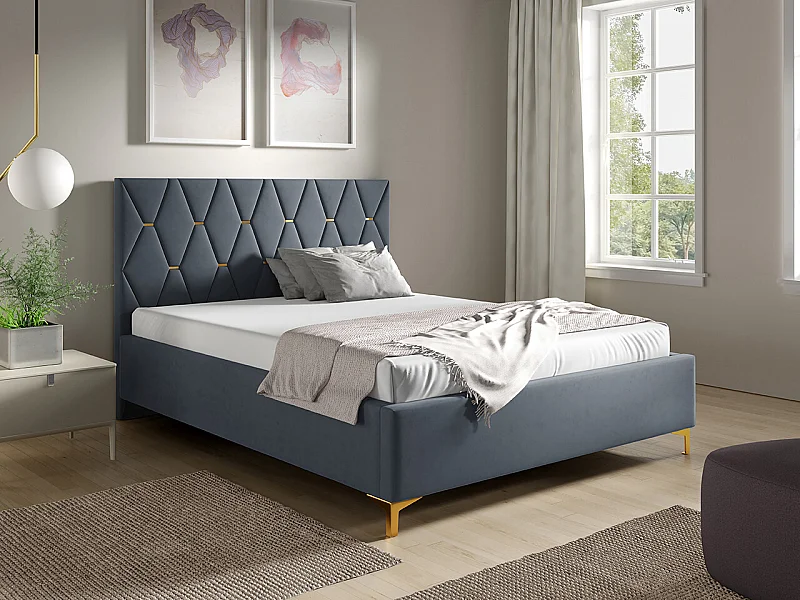 Cama Baltimore 192, Doble, Gris, 140x200, Tapiz, Somieres, 158x222x122cm