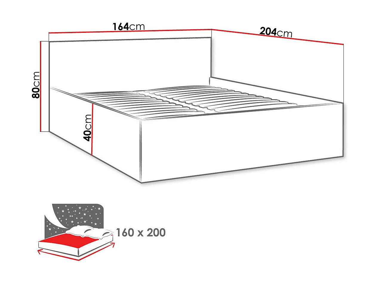Lit Comfivo Romtea 100, Double, Blanc, 160x200, Stratifié, Sommier à lattes, 164x204x80cm