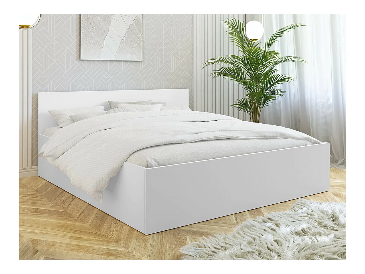 Cama Comfivo Romtea 100, Casal, Branco, Placa de aglomerado laminado