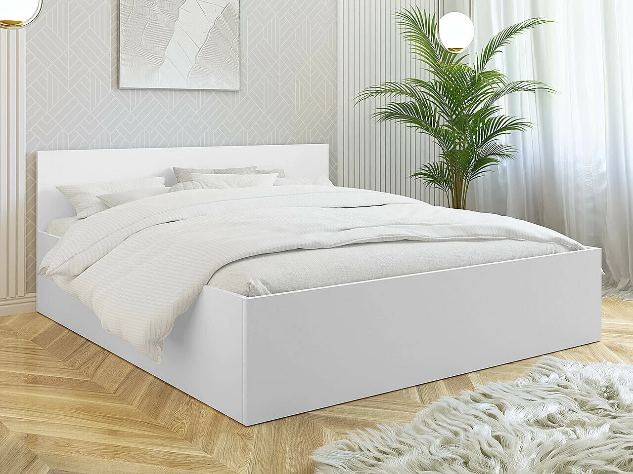 Lit Comfivo Romtea 100, Double, Blanc, 160x200, Stratifié, Disponible, 164x204x80cm