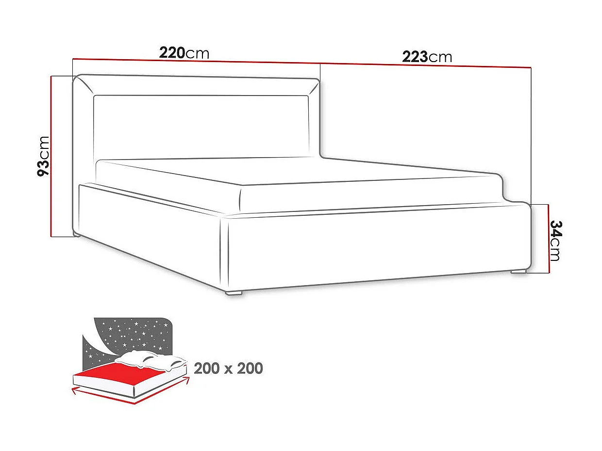Lit Pomona 101, Double, Turquoise, 200x200, Tapisserie, Sommier à lattes, 220x223x93cm