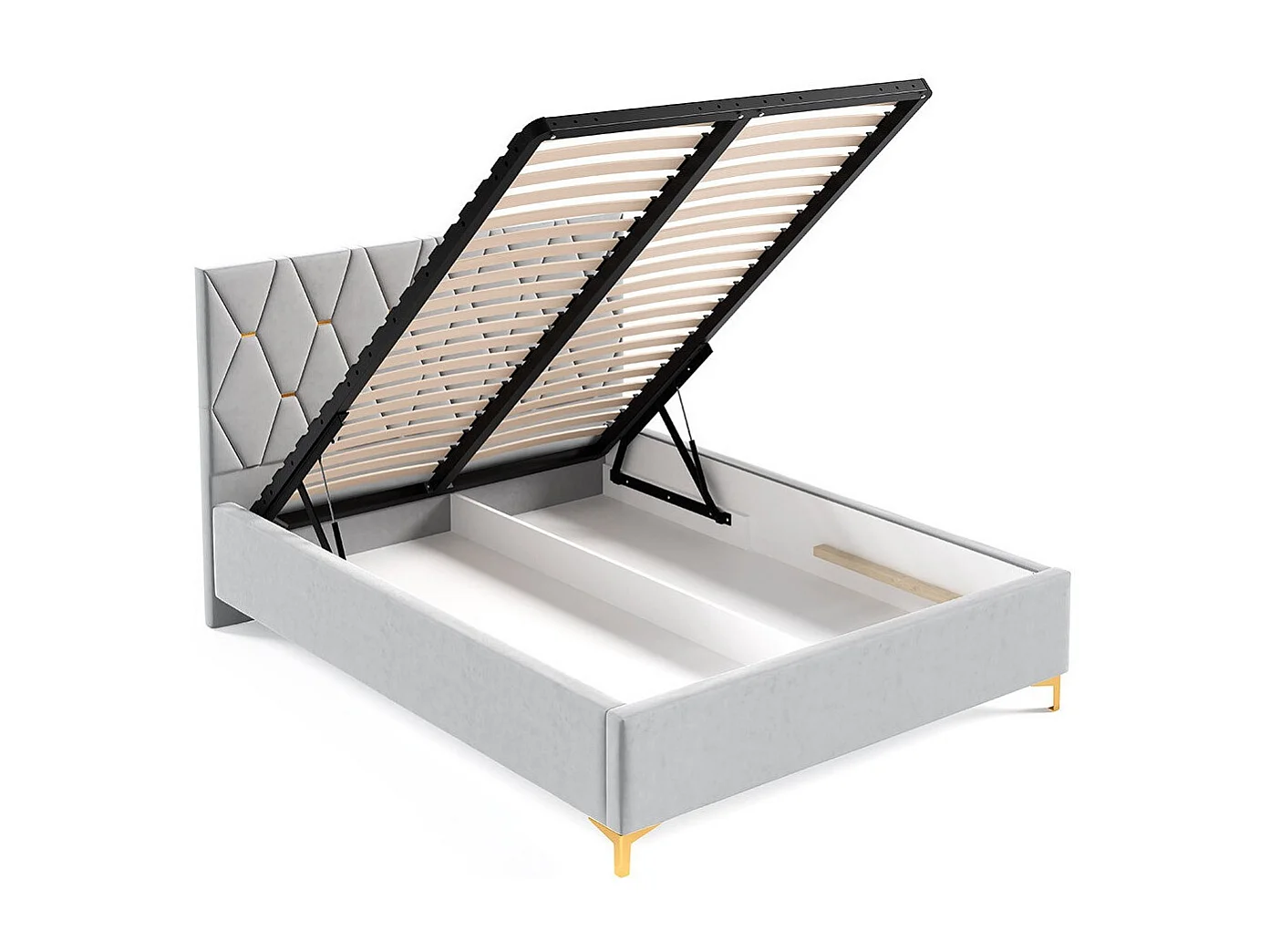 Cama Baltimore 192, Casal, Cinzento, Tecido, Estrados de cama