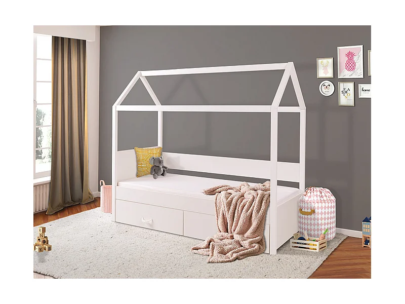 Cama Henderson 133, Individuales, Blanco, 80x180, Madera, Somieres, 87x190x172cm