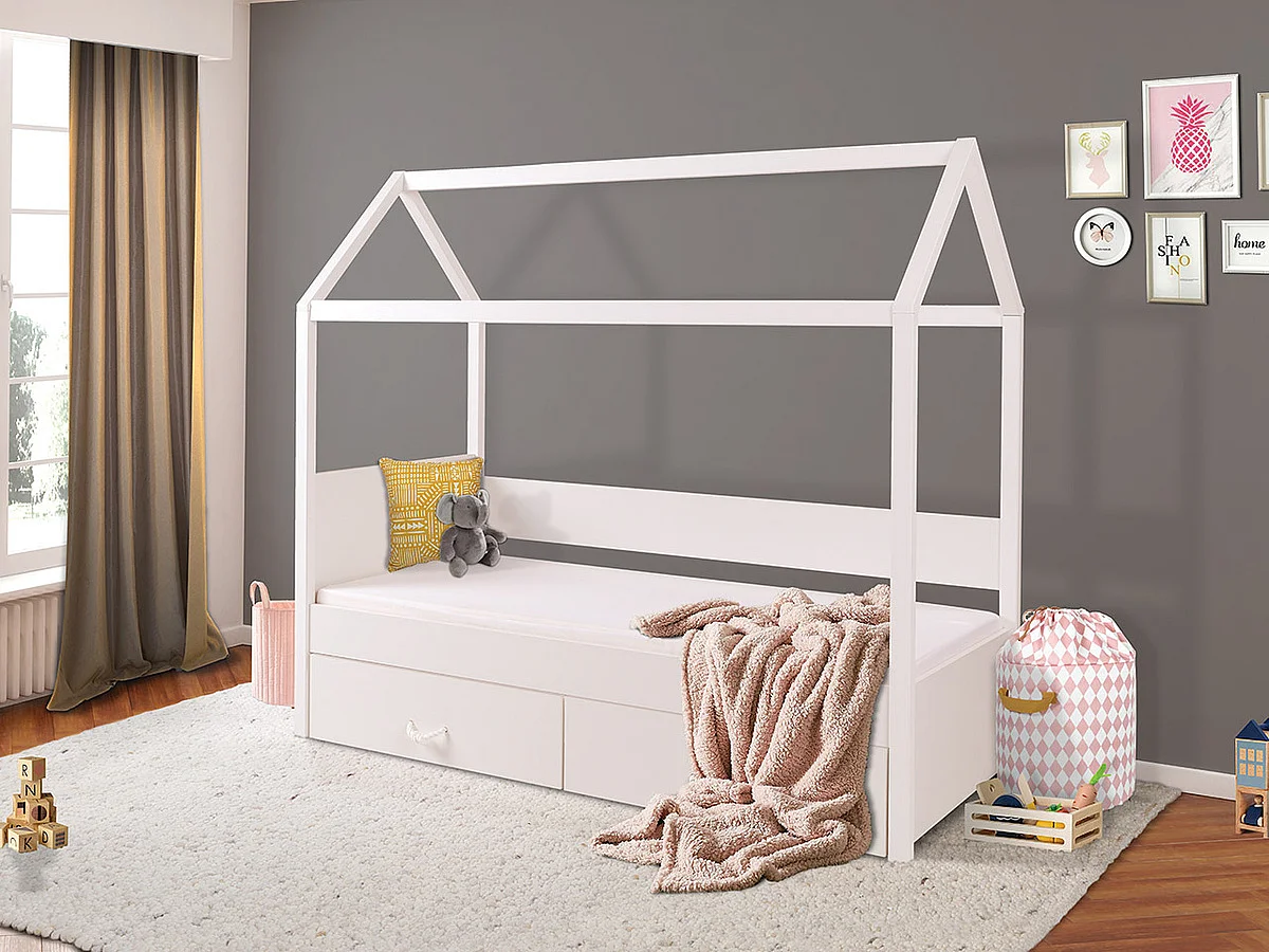 Cama Henderson 133, Individuales, Blanco, 80x180, Madera, Somieres, 87x190x172cm