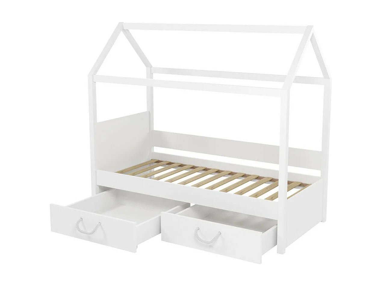 Cama Henderson 133, Solteiro, Branco, Madeira, Estrados de cama