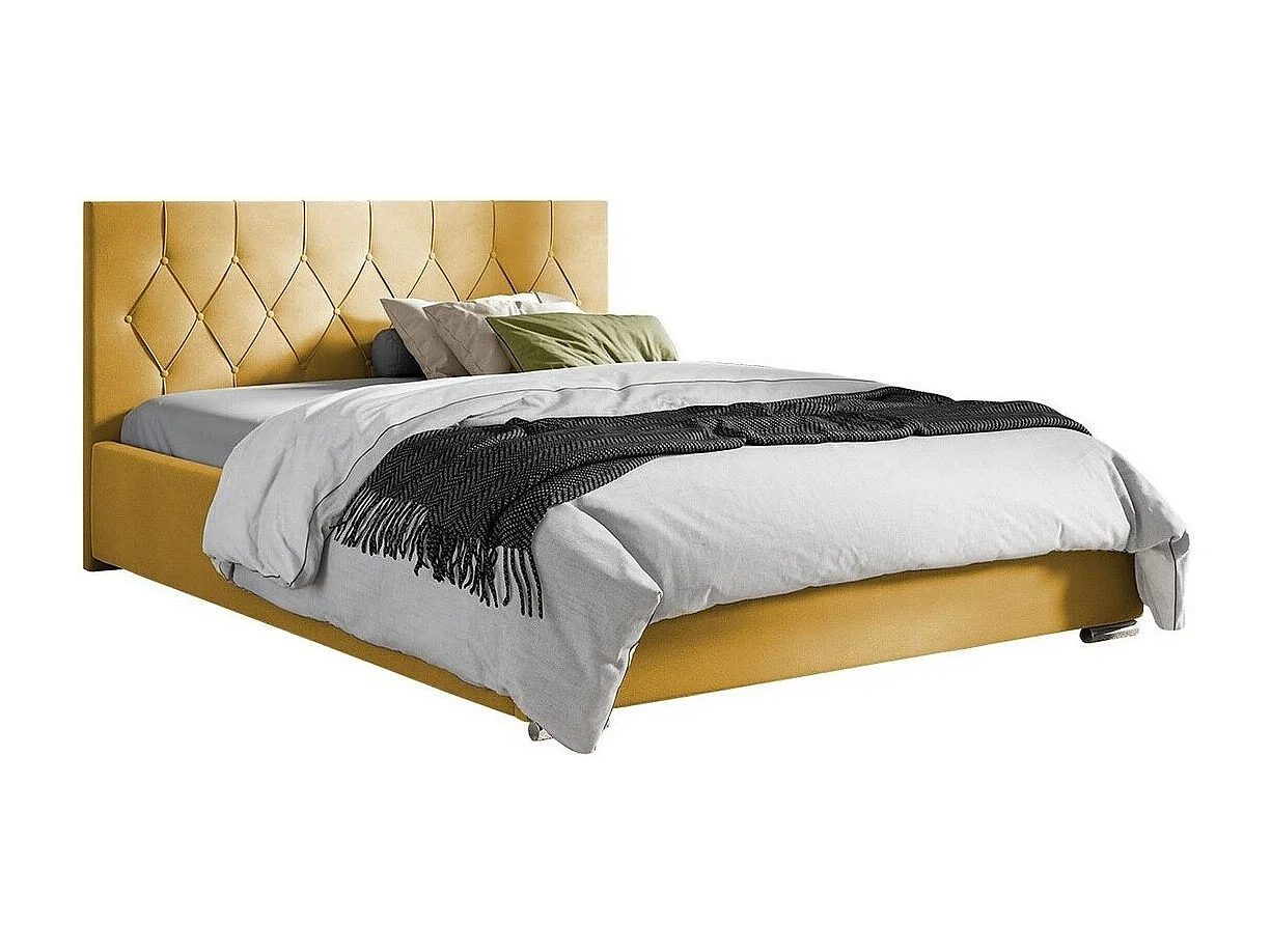 Cama Baltimore 160, Casal, Amarelo, Tecido, Estrados de cama