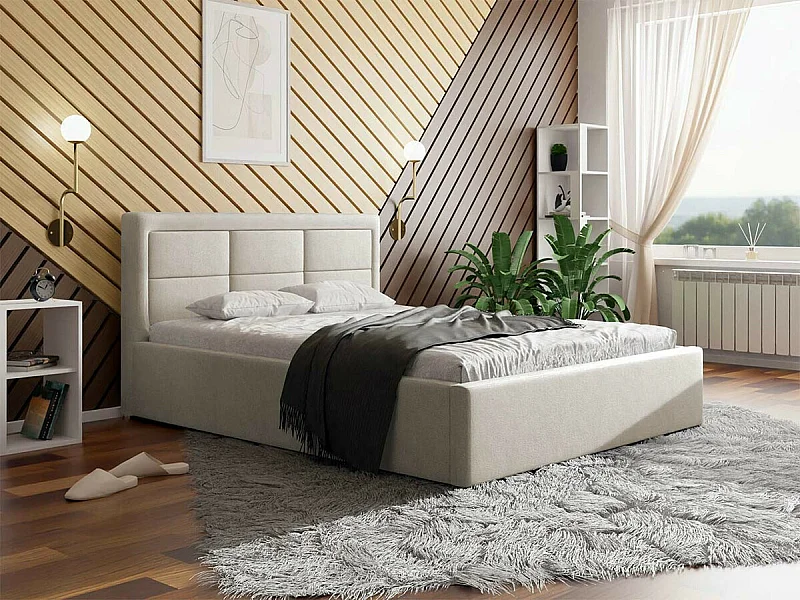 Cama Pomona 102, Casal, Cinzento, Tecido, Estrados de cama, 18x22x9cm