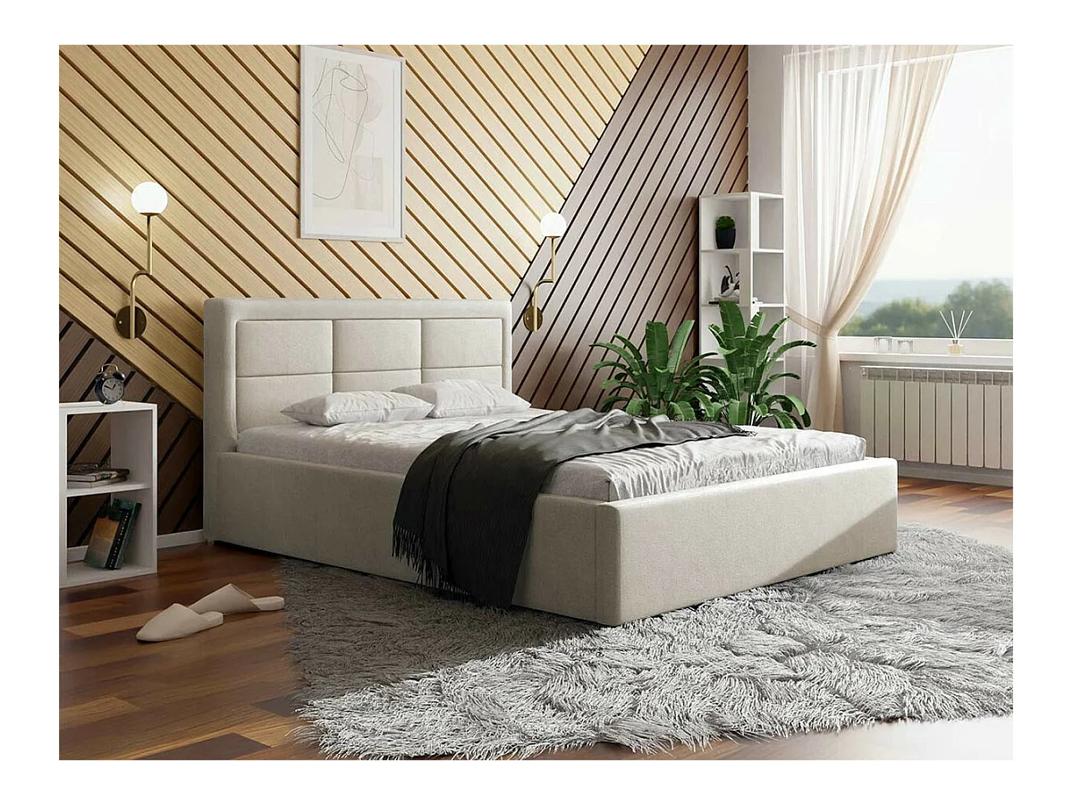 Cama Pomona 102, Casal, Cinzento, Tecido, Estrados de cama, 18x22x9cm