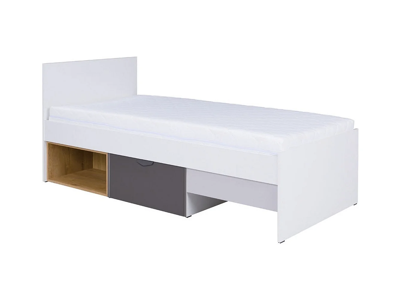 Cama Domvera 114, Solteiro, Branco, Placa de aglomerado laminado