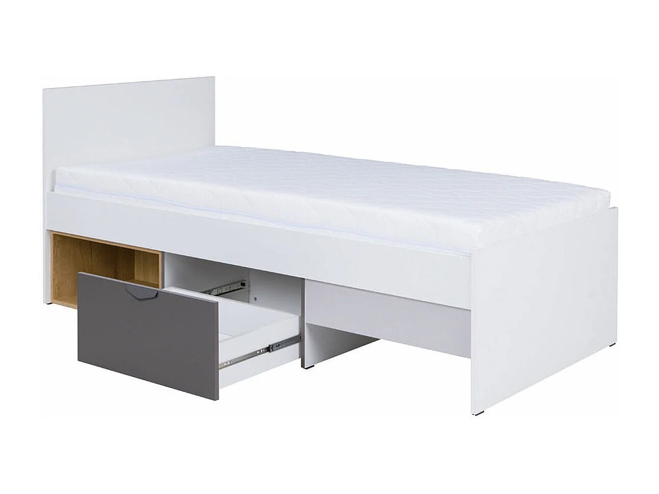 Cama Domvera 114, Individuales, Blanco, 90x200, Aglomerado laminado, Somieres, 95x204cm