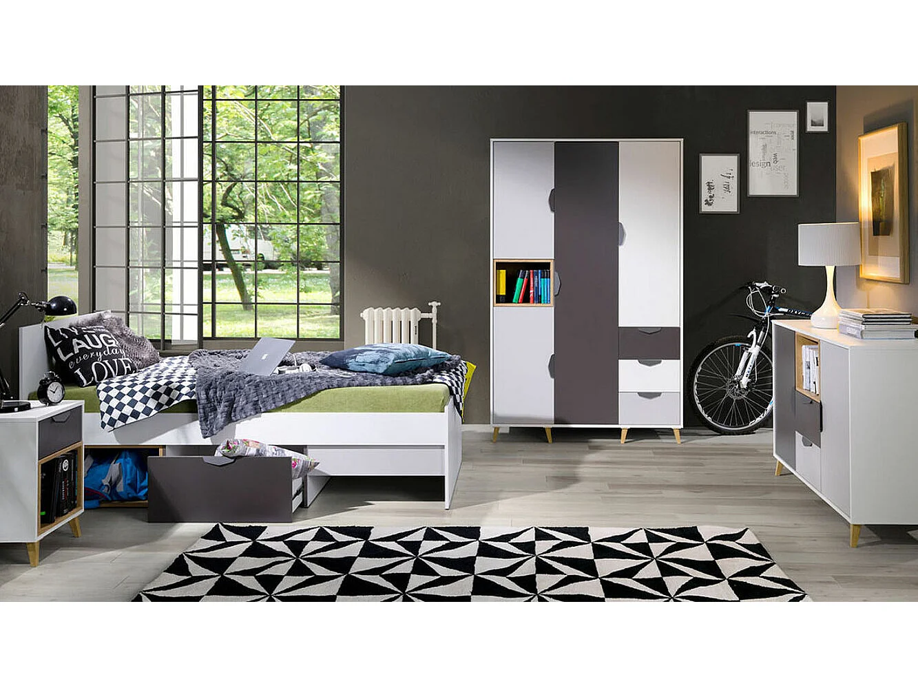 Cama Domvera 114, Individuales, Blanco, 90x200, Aglomerado laminado, Somieres, 95x204cm