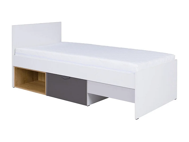 Cama Domvera 114, Individuales, Blanco, 90x200, Aglomerado laminado, Somieres, 95x204cm