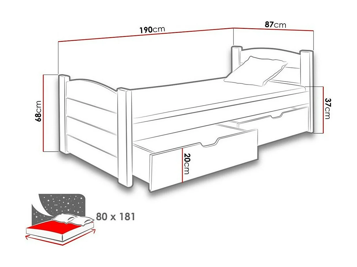 Lit Henderson 125, Unique, Marron, 80x180, Bois, Disponible, 87x190x68cm