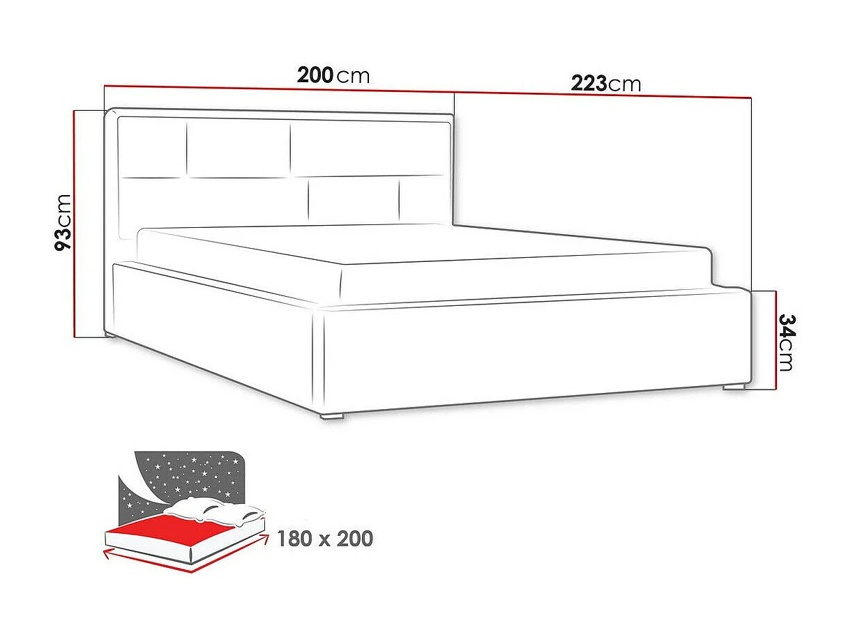 Cama Pomona 104, Casal, Castanho claro, Tecido, Estrados de cama
