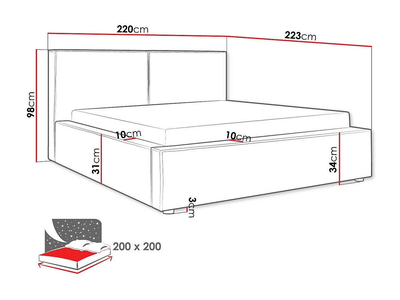 Cama TrendyNest 117, Casal, Castanho claro, Tecido, Estrados de cama