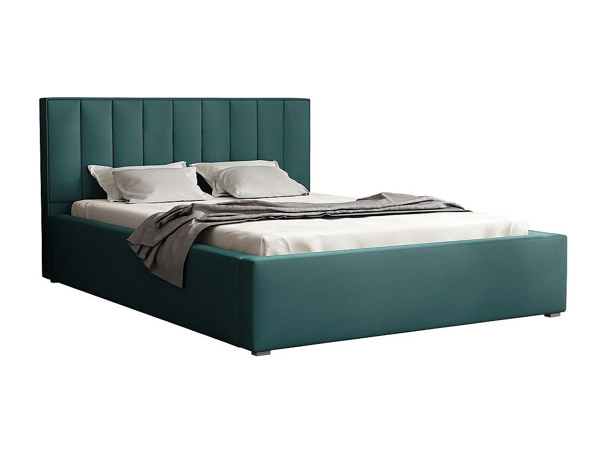 Cama Pomona 109, Doble, Turquesa, 200x200, Tapiz, Somieres, 220x223x93cm