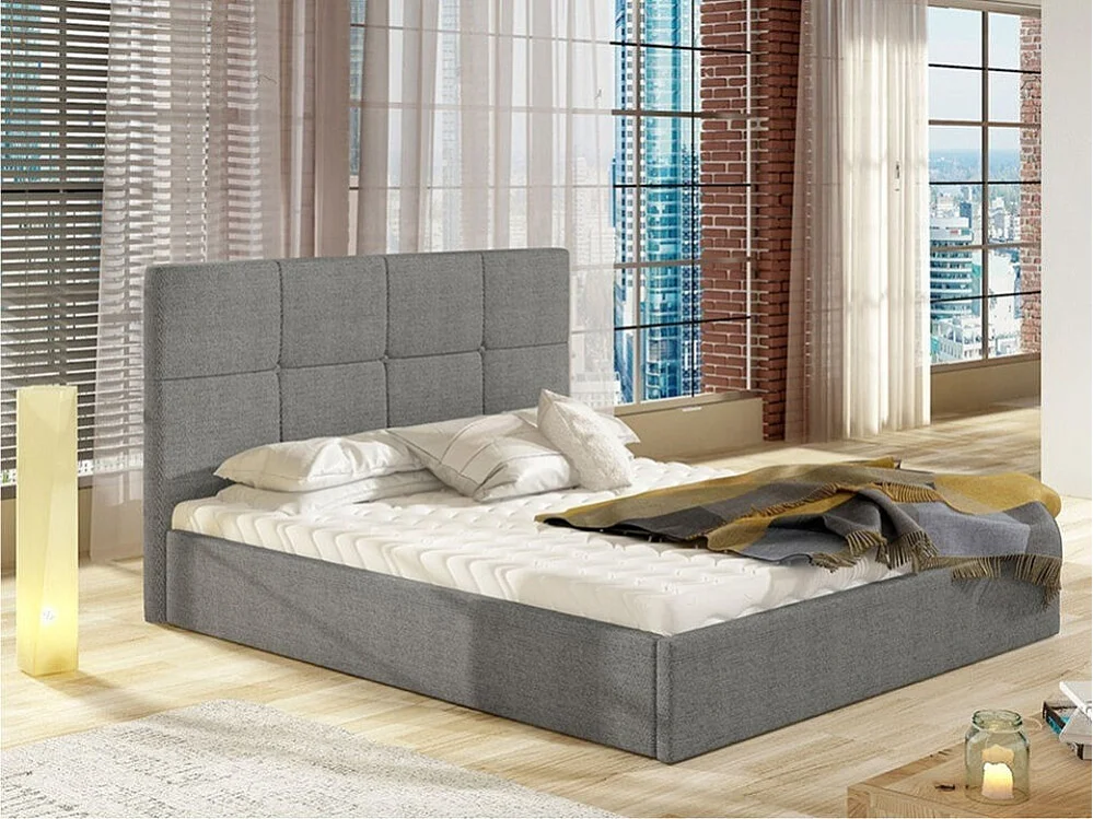 Lit ComfiDream 130, Double, Gris, 140x200, Tissu, Disponible, 151x213x106cm