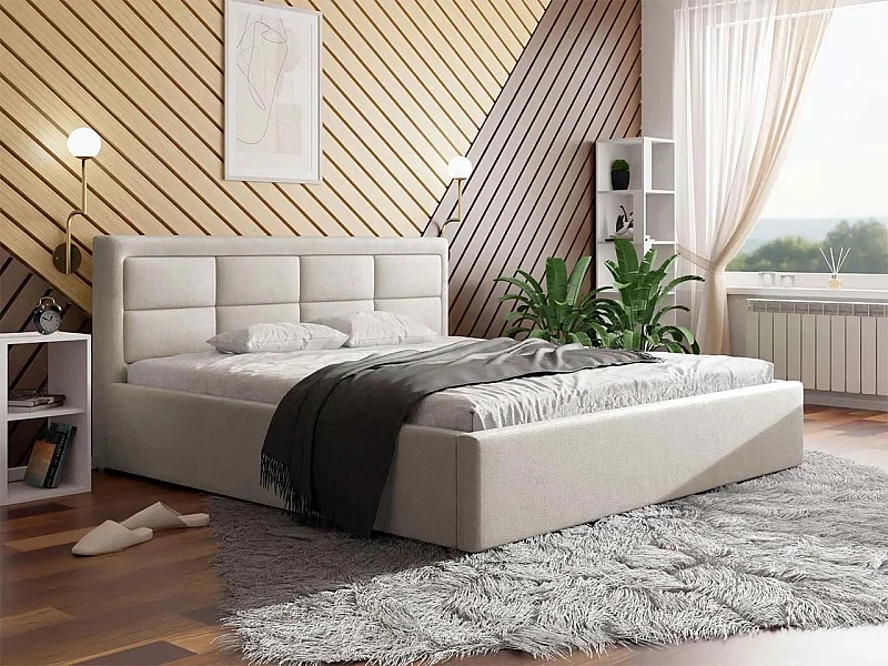 Cama Pomona 103, Doble, Gris, 180x200, Tapiz, Somieres, 200x223x93cm