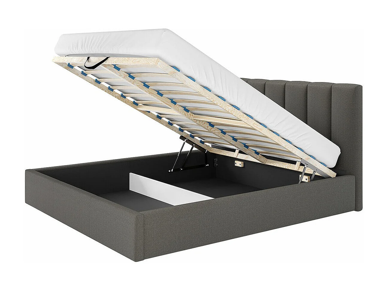 Lit ComfiDream 127, Double, Gris, 140x200, Tapisserie, Sommier à lattes, 150x213x106cm