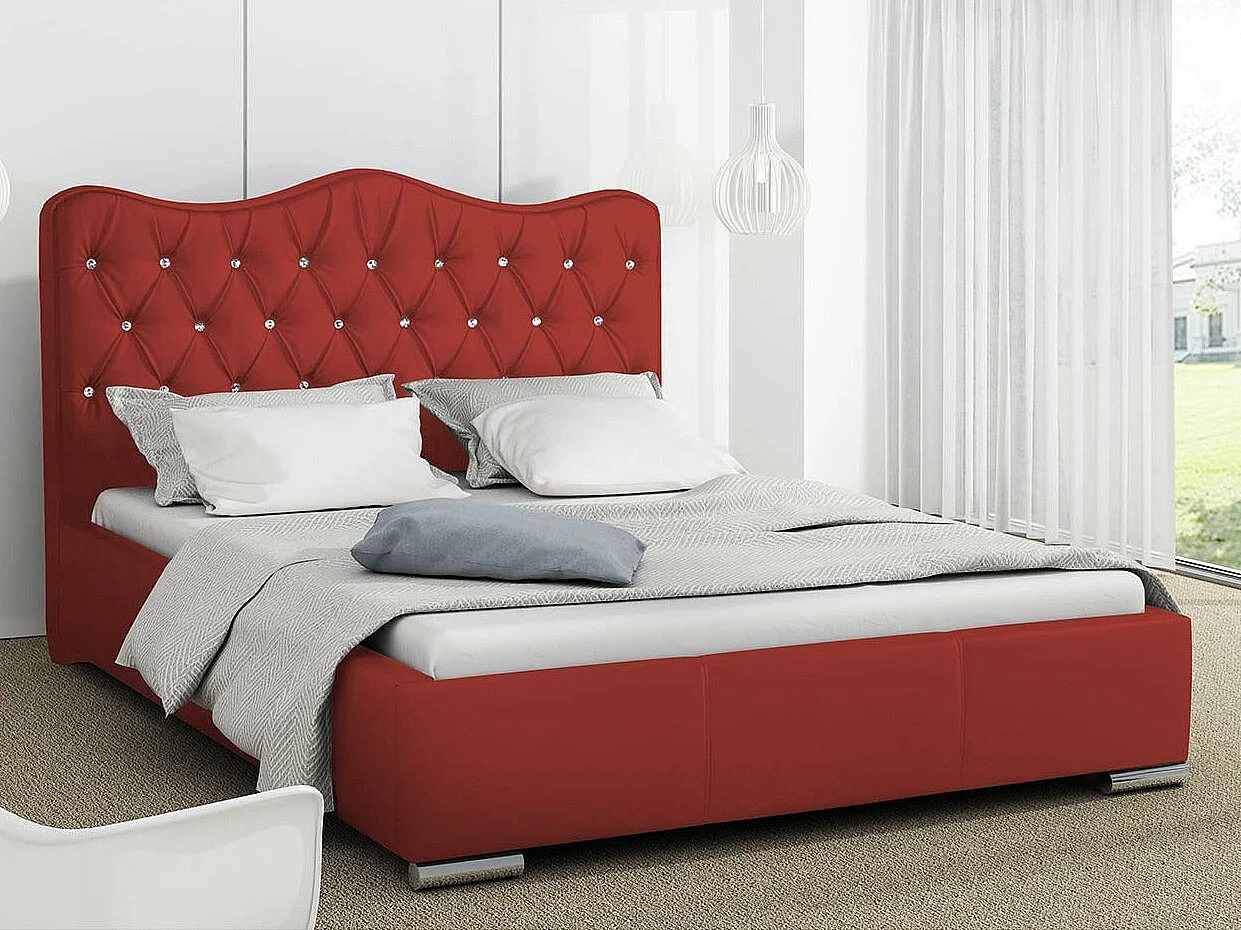 Cama Baltimore 141, Doble, Rojo, Tapiz, Somieres, 180x218x100cm