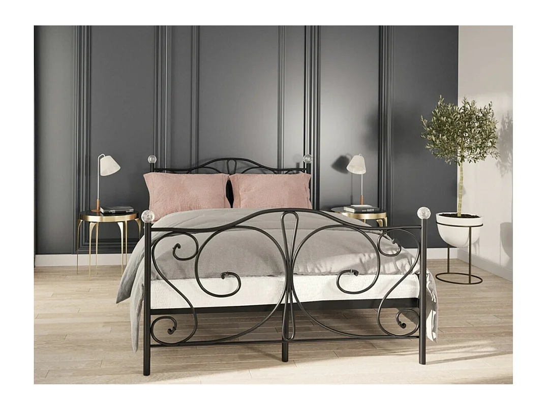 Lit Elmira 101, Double, Noir, 140x200, Métal, Sommier à lattes, 145x207x104cm