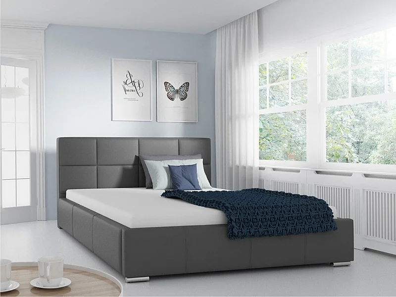 Cama Baltimore 122, Doble, Gris, 140x200, Cuero ecológico, Somieres, 158x222x92cm