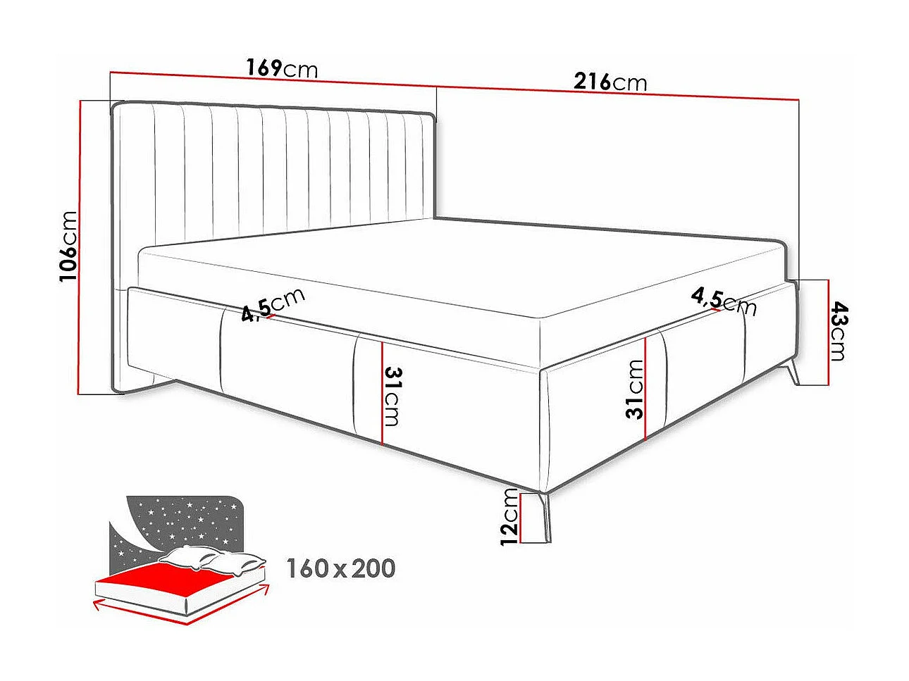 Cama ComfiDream 173, Doble, De color marrón claro, 160x200, Tapiz, Somieres, 169x216cm