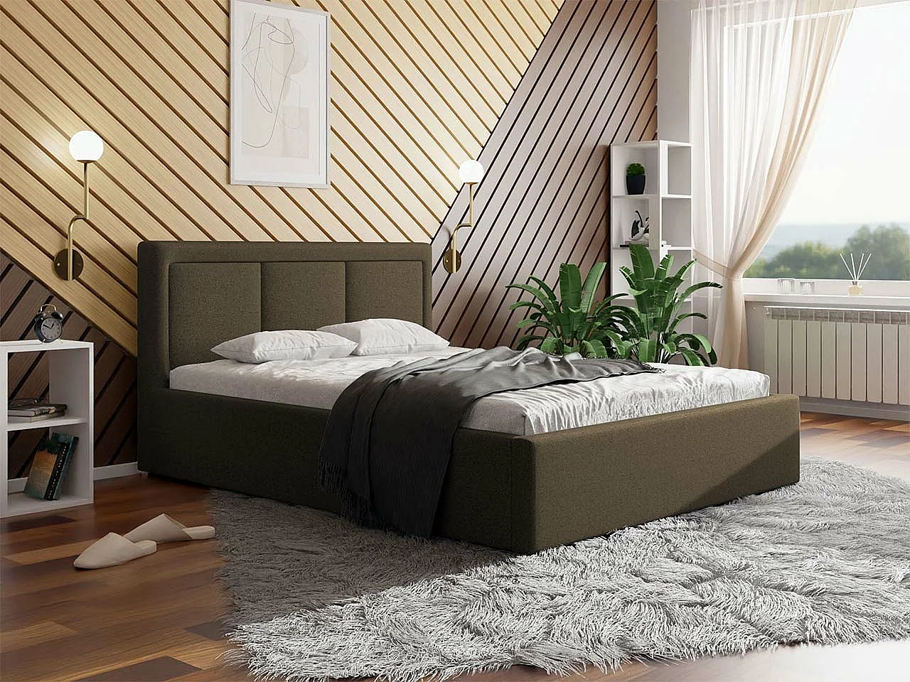 Cama Pomona 101, Individuales, Marrón, 120x200, Tapiz, Somieres, 140x223x93cm