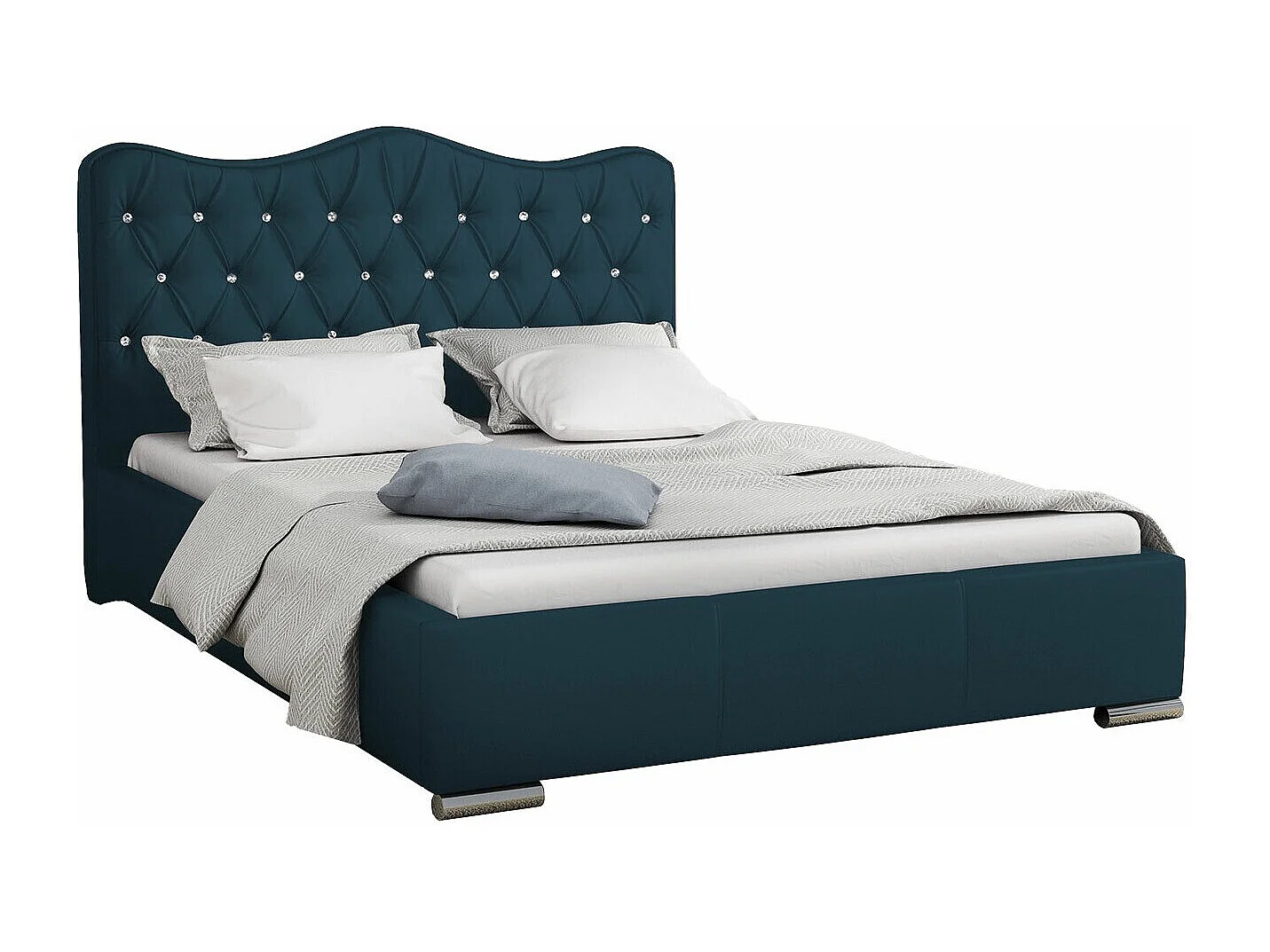 Cama Baltimore 141, Doble, Azul, Tapiz, Somieres, 180x218x100cm