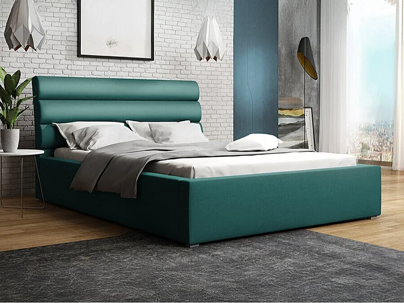 Lit Pomona 108, Double, Turquoise, 160x200, Tissu, Disponible, 180x223x100cm