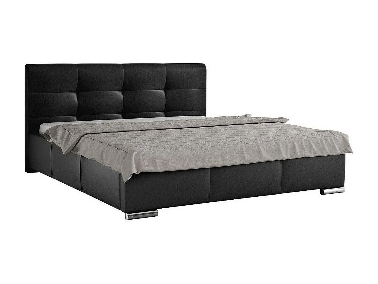 Cama Baltimore 108, Doble, Negro, 180x200, Cuero ecológico, Somieres, 198x222x100cm