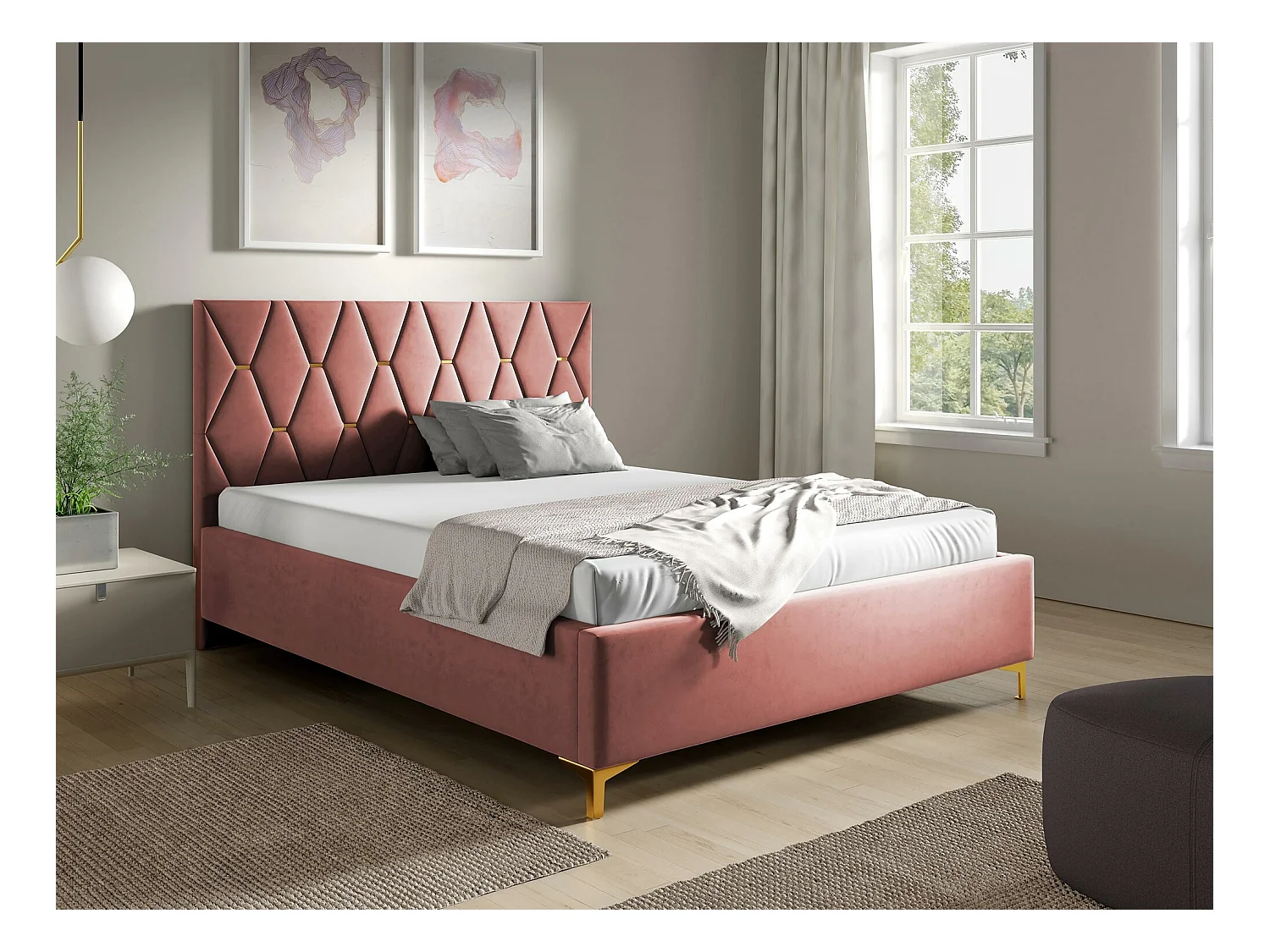 Cama Baltimore 192, Casal, Rosé, Tecido, Estrados de cama, 16x22x12cm
