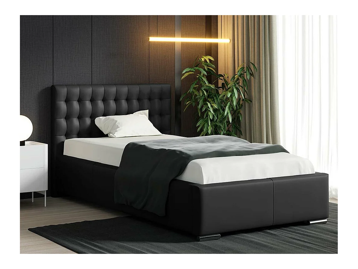 Cama Baltimore 104, Individuales, Negro, 90x200, Cuero ecológico, Somieres, 107x222x92cm