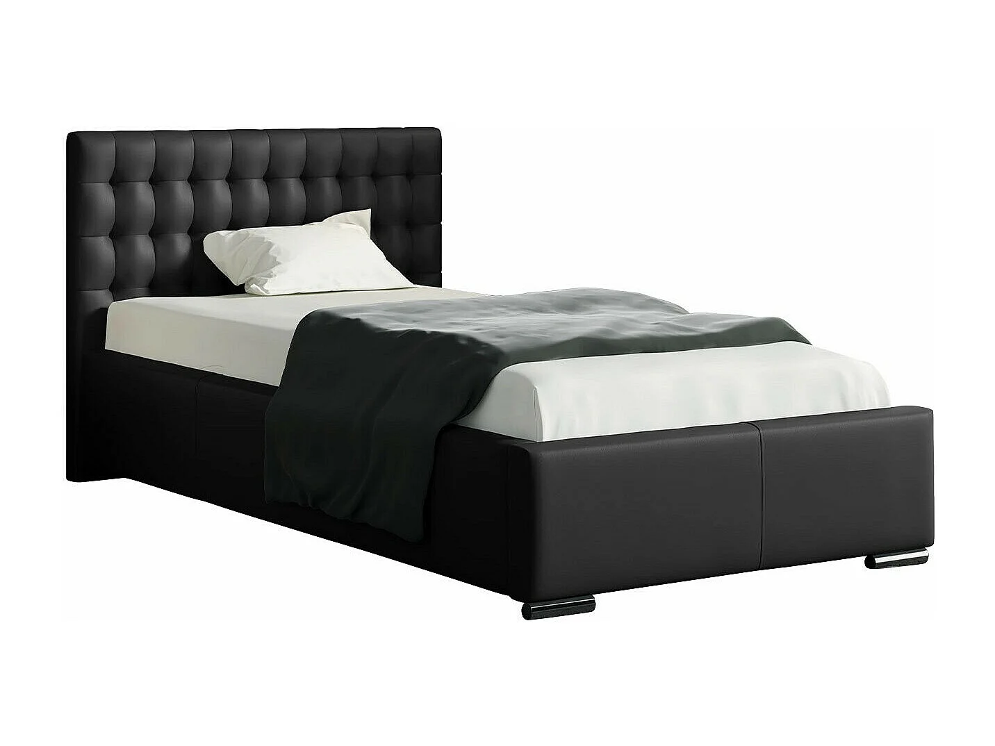 Lit Baltimore 104, Unique, Noir, 90x200, Faux cuir, Disponible, 107x222x92cm
