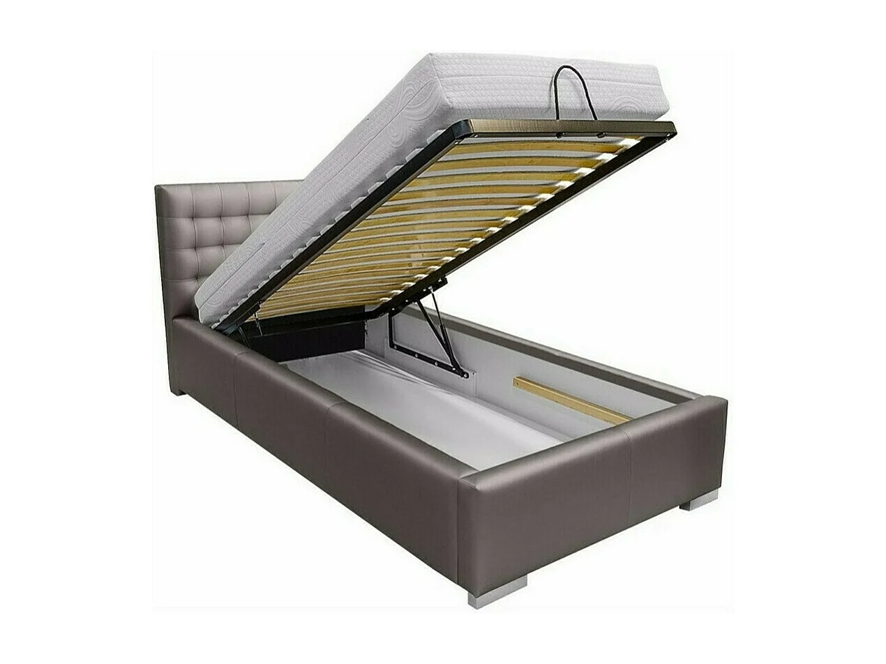 Lit Baltimore 104, Unique, Noir, 90x200, Faux cuir, Disponible, 107x222x92cm