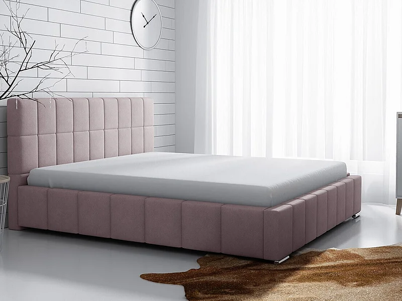 Cama Baltimore 120, Doble, Rosa, 140x200, Tapiz, Somieres, 158x222x92cm